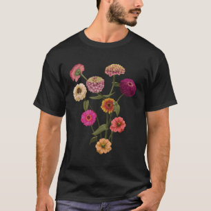 Happy Zinnia Wildflowers Handpainted Style T-Shirt