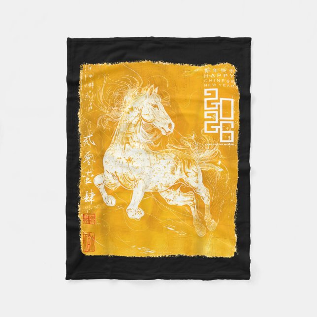 Happy Zodiac Horse Chinese Lunar New Year 2026 Sta Fleece Blanket (Front)