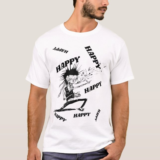 HAPPY ZOMBIE, MEN'S WHITE T-SHIRT (Front)