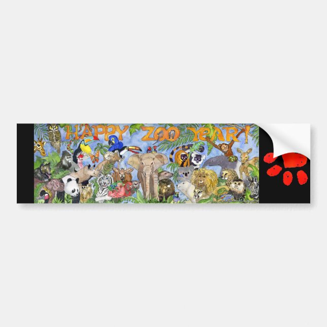 Happy Zoo Year Zoo Animals Bumper Sticker (Front)