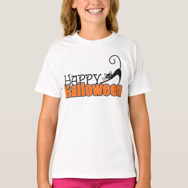 HappyHalloween Black CatPersonalized T-Shirt (Front)