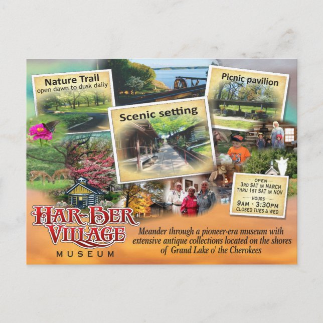 Har-Ber Village Museum montage postcard (Front)