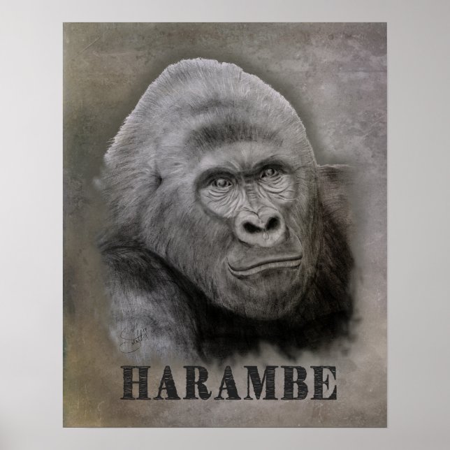 Harambe (Graphite Drawing) Poster (Front)