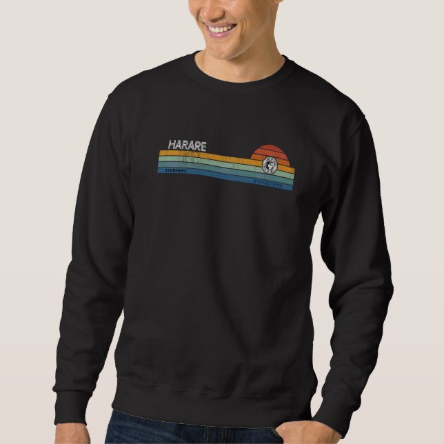 Harare Zimbabwe Retro Sunset Rainbow Synth Striped Sweatshirt (Front)