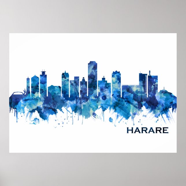 Harare Zimbabwe Skyline Blue Poster (Front)