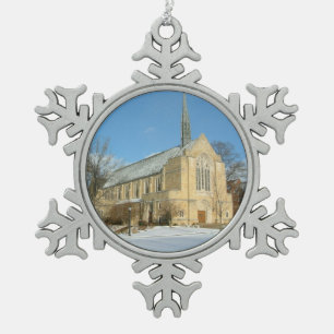 Harbison Chapel in Winter at Grove City College Snowflake Pewter Christmas Ornament