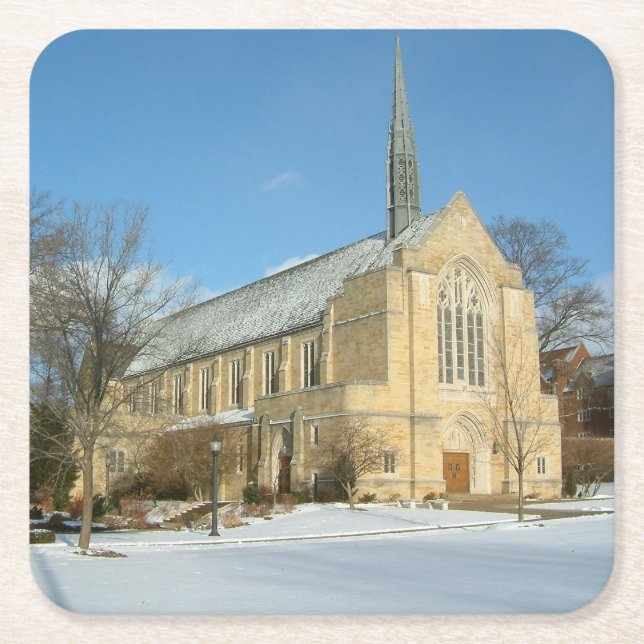 Harbison Chapel in Winter at Grove City College Square Paper Coaster (Front)