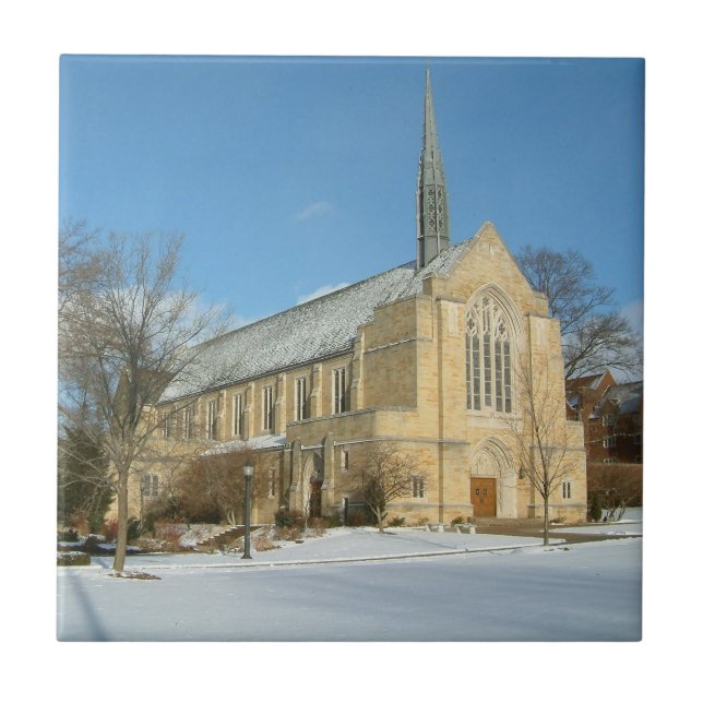 Harbison Chapel in Winter at Grove City College Tile (Front)