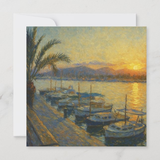 Harbor at Sunset Watercolor Invitation (Front)