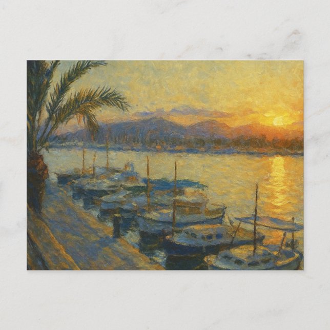 Harbor at Sunset Watercolor Postcard (Front)