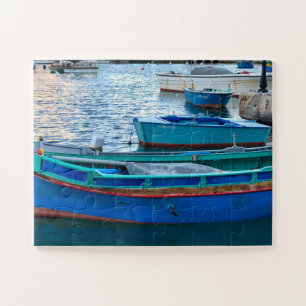 Harbor Blue Skiff, Mediterranean Coast Jigsaw Puzzle