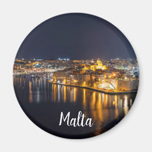 Harbor in Malta illuminated at night Magnet