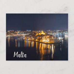 Harbor in Malta illuminated at night Postcard