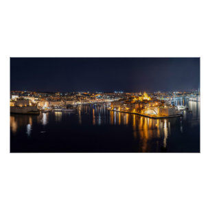 Harbor in Malta illuminated at night Poster