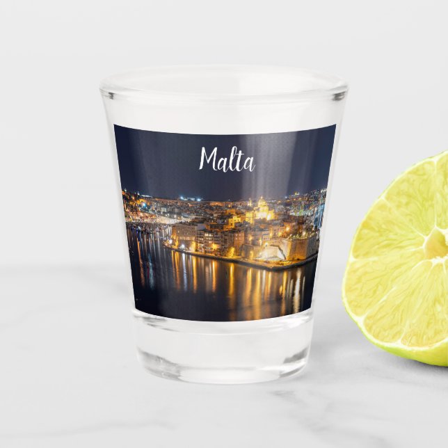 Harbor in Malta illuminated at night Shot Glass (Front)