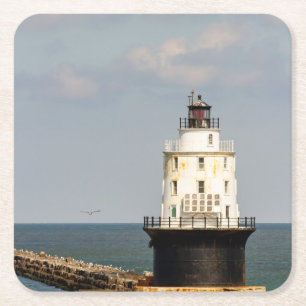 Harbor of Refuge Lighthouse Square Paper Coaster