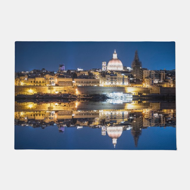 Harbor of Valletta old town at night Doormat (Front)