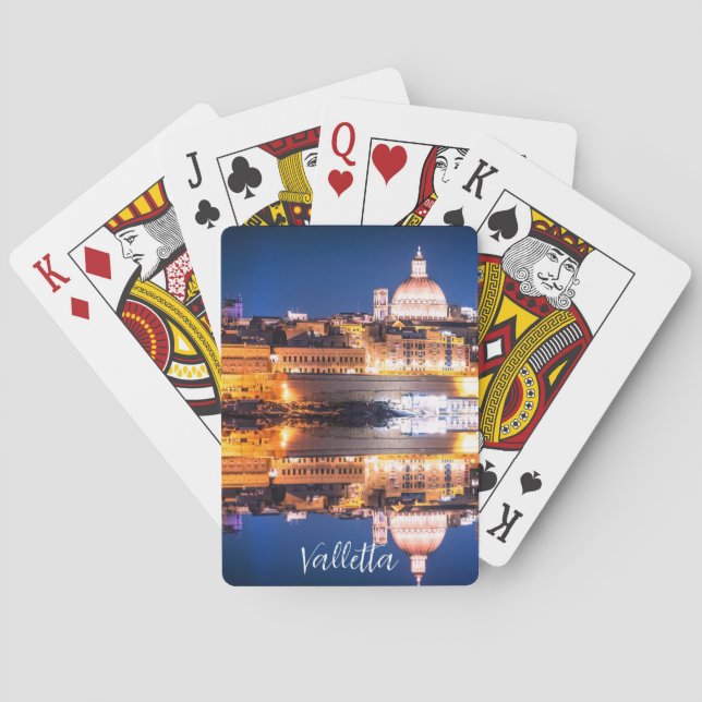 Harbor of Valletta old town at night Playing Cards (Back)