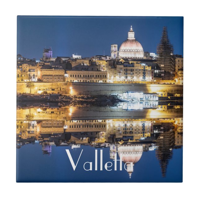 Harbor of Valletta old town at night Tile (Front)