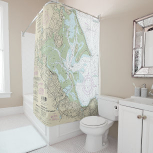 Harbors of Plymouth, Kingston and Duxbury Chart Shower Curtain