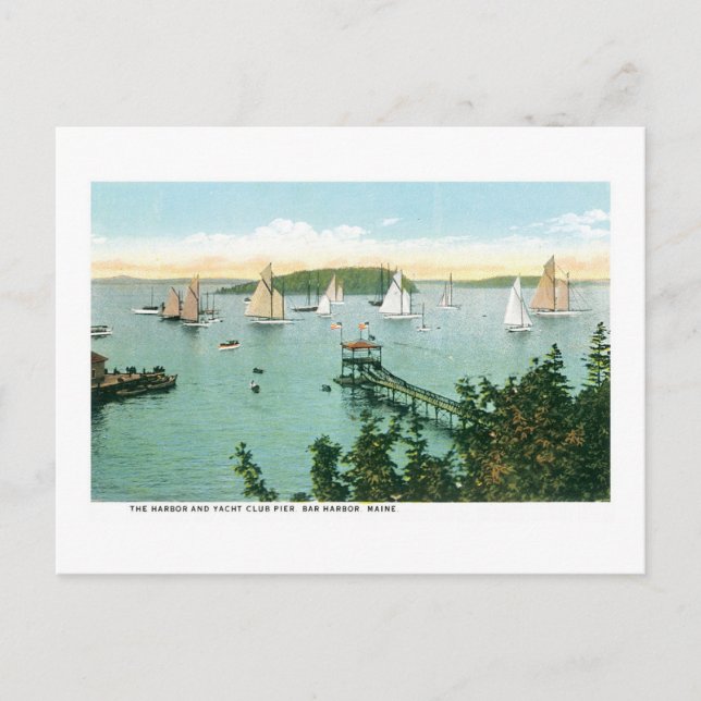 Harbour and Yacht Club Pier, Bar Harbour, Maine Postcard (Front)