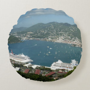 Harbour at St. Thomas US Virgin Islands Round Cushion