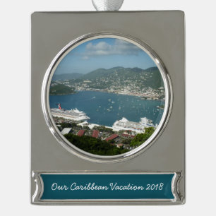 Harbour at St. Thomas US Virgin Islands Silver Plated Banner Ornament