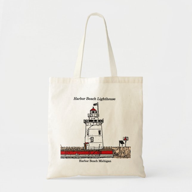 Harbour Beach Lighthouse design tote bag (Front)