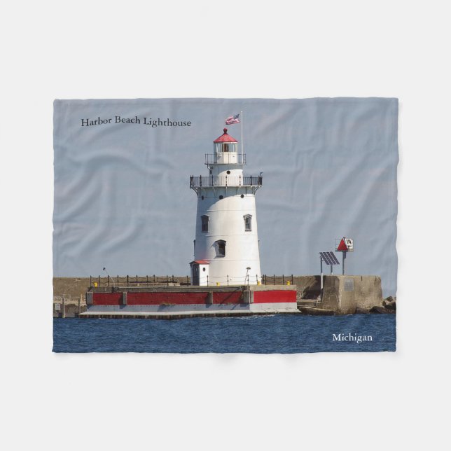 Harbour Beach Lighthouse fleece blanket (Front (Horizontal))
