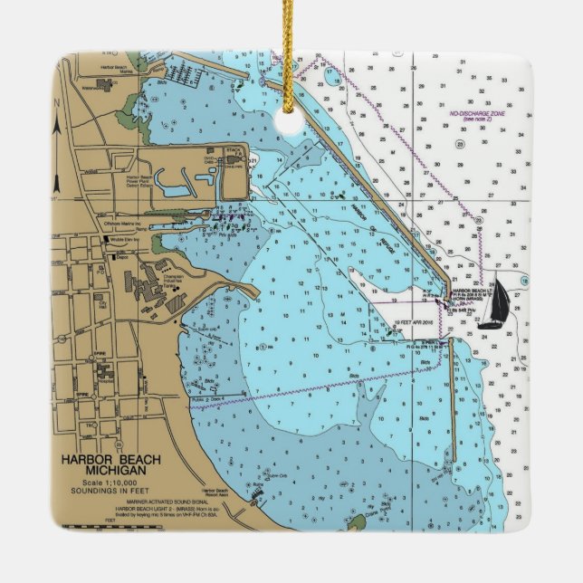 Harbour Beach Michigan Nautical Chart Ceramic Ornament (Back)