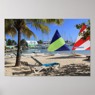 Harbour, Beach, Sailboats in Antigua Canvas Print