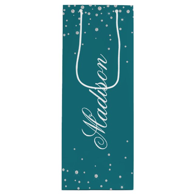 Harbour Blue Chic Diamonds Personalised Name Wine Gift Bag (Front)