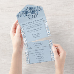 Harbour Blue Floral and  All In One Invitation