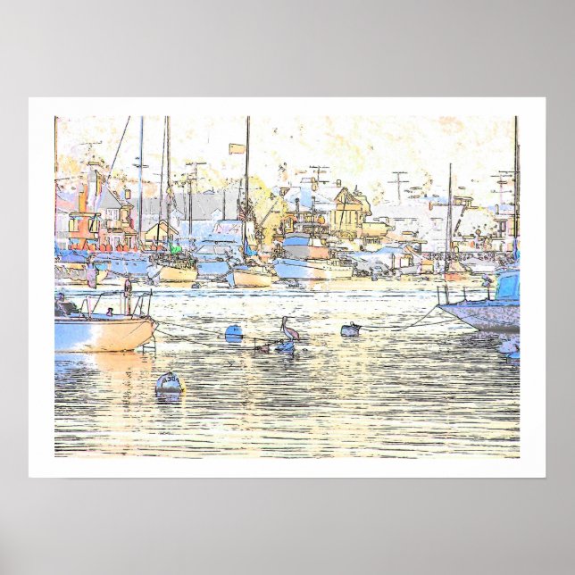 Harbour Dawn & Pelican Print (Front)