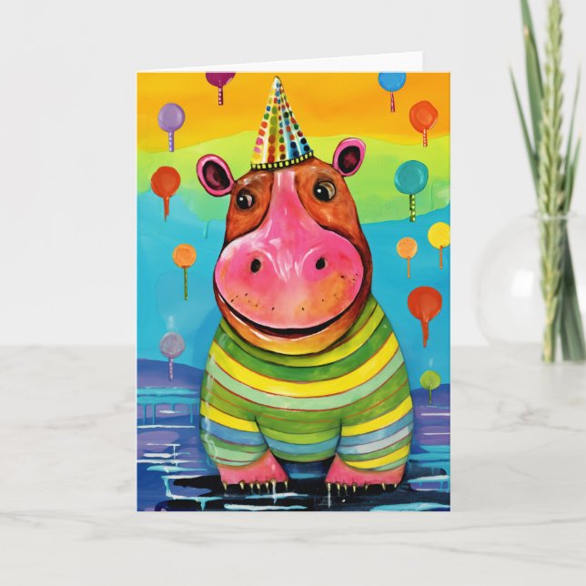 Harbour Fest Hippo: Cute Kids Birthday Card (Front)