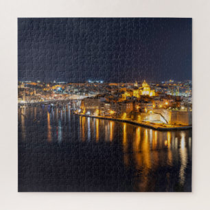 Harbour in Malta illuminated at night Jigsaw Puzzle