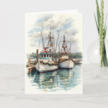 Harbour Lights Holiday – Coastal Boats Card