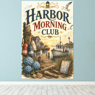 Harbour Morning Club Coastal Lighthouse Canvas Print