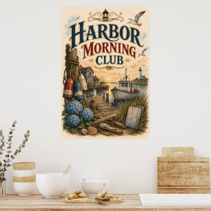 Harbour Morning Club Coastal Lighthouse Poster