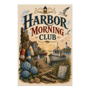 Harbour Morning Club Coastal Lighthouse Poster