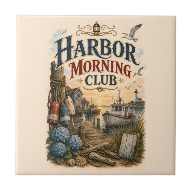 Harbour Morning Club Coastal Lighthouse Tile (Front)