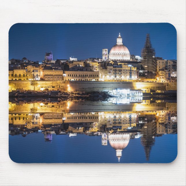 Harbour of Valletta old town at night Mouse Pad (Front)