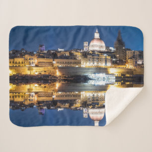 Harbour of Valletta old town at night Sherpa Blanket