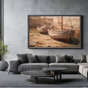 Harbour Rest: Sepia Low Tide Poster