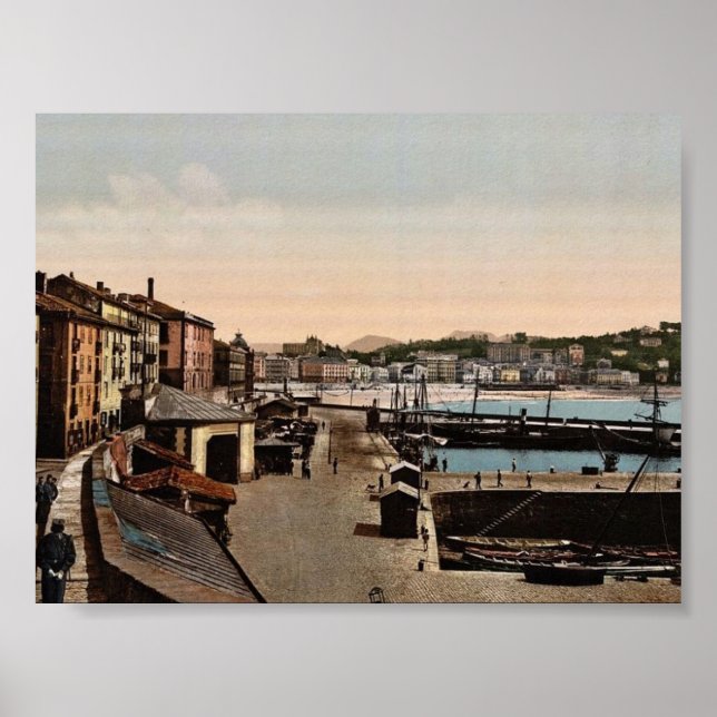 Harbour, San Sebastian, Spain vintage Photochrom Poster (Front)