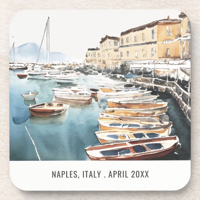 Harbour Santa Lucia Naples Italy Watercolor Travel Coaster (Front)