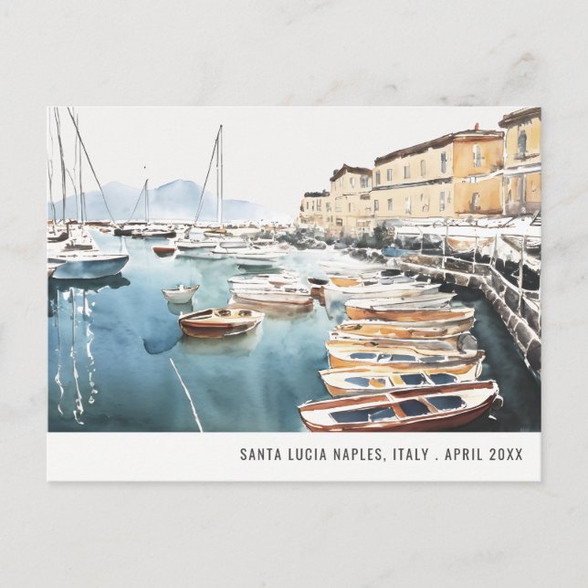 Harbour Santa Lucia Naples Italy Watercolor Travel Postcard (Front)