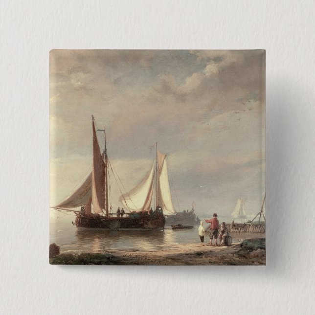 Harbour Scene 15 Cm Square Badge (Front)
