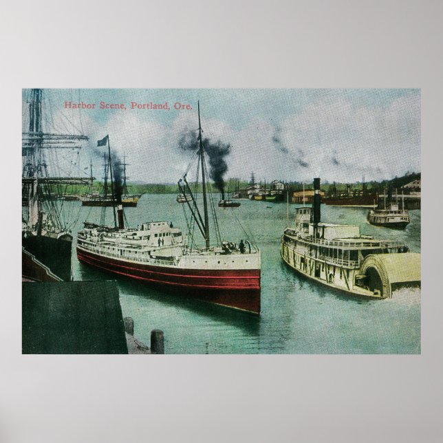 Harbour Scene in Portland, Oregon Poster (Front)