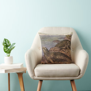 Harbour Seals, Vintage Marine Life Ocean Animals Cushion